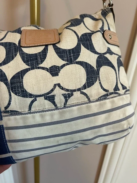 GUC Coach F23929 patchwork Daisy convertible striped Shoulder/crossbody bag - Picture 6 of 13